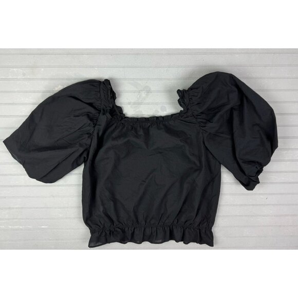 INC International Concepts  L Women Peasant Top Black Elastic Waist Sleeve Neck - Picture 4 of 4